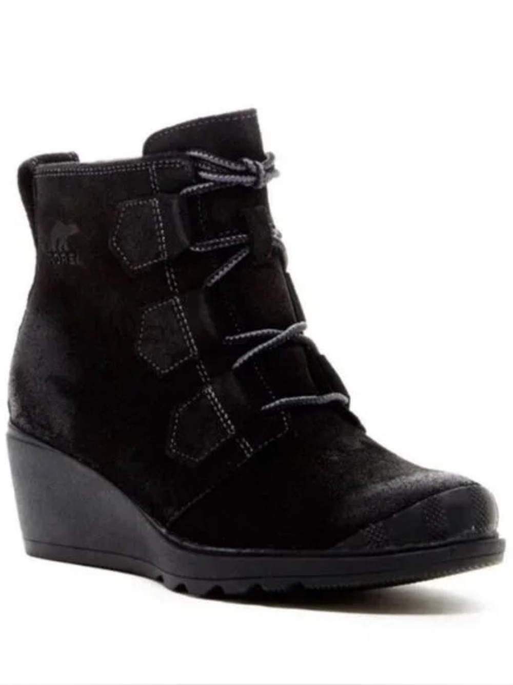 Sorel Toronto Black Suede Wedge Ankle Boots Size 6.5